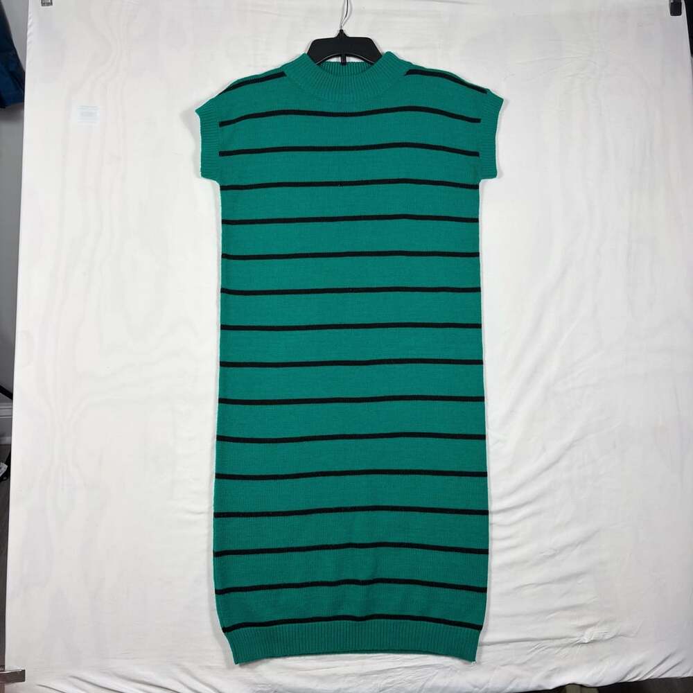 Mister Noah Green Black Striped Mock Neck Sweater Dress Size L